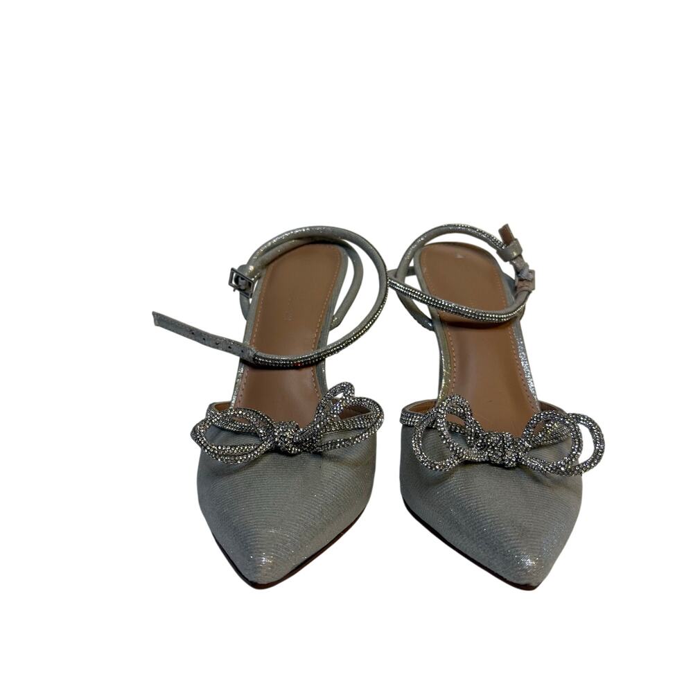 BCBGeneration Silver Rhinestone Bow Ankle Strap Heels 8.5 - Picture 11 of 11